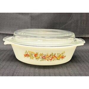 Anchor Hocking Fire-King 433 Vegetable Harvest Milk Glass Casserole Dish 1.5 Qt